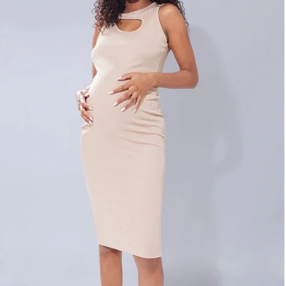 strapless open back dress Island Blue Rib Knit Cut Out Maxi Dress
